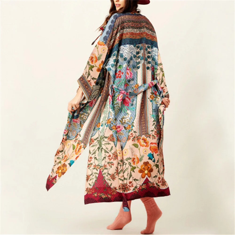 2022 Summer Floral Print Beach Cover Up Dress Tunic Long Pareos Bikinis Ups Swim Cardigan Robe Plage Beachwear |