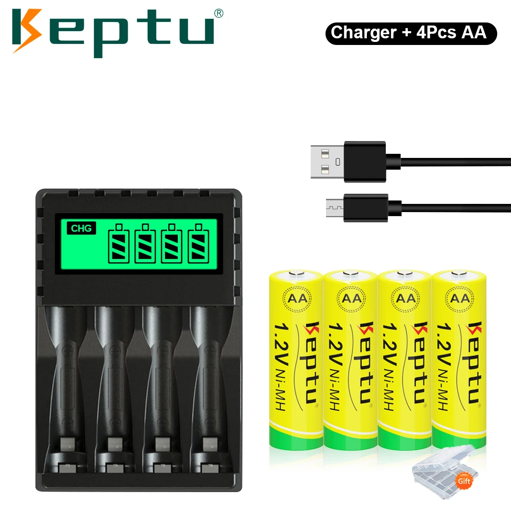 

KEPTU 1.2V NI-MH AA Rechargeable Battery 2200mAh +LCD Fast Battery Charger for 1.2V AA/AAA Rechargeable Batteries