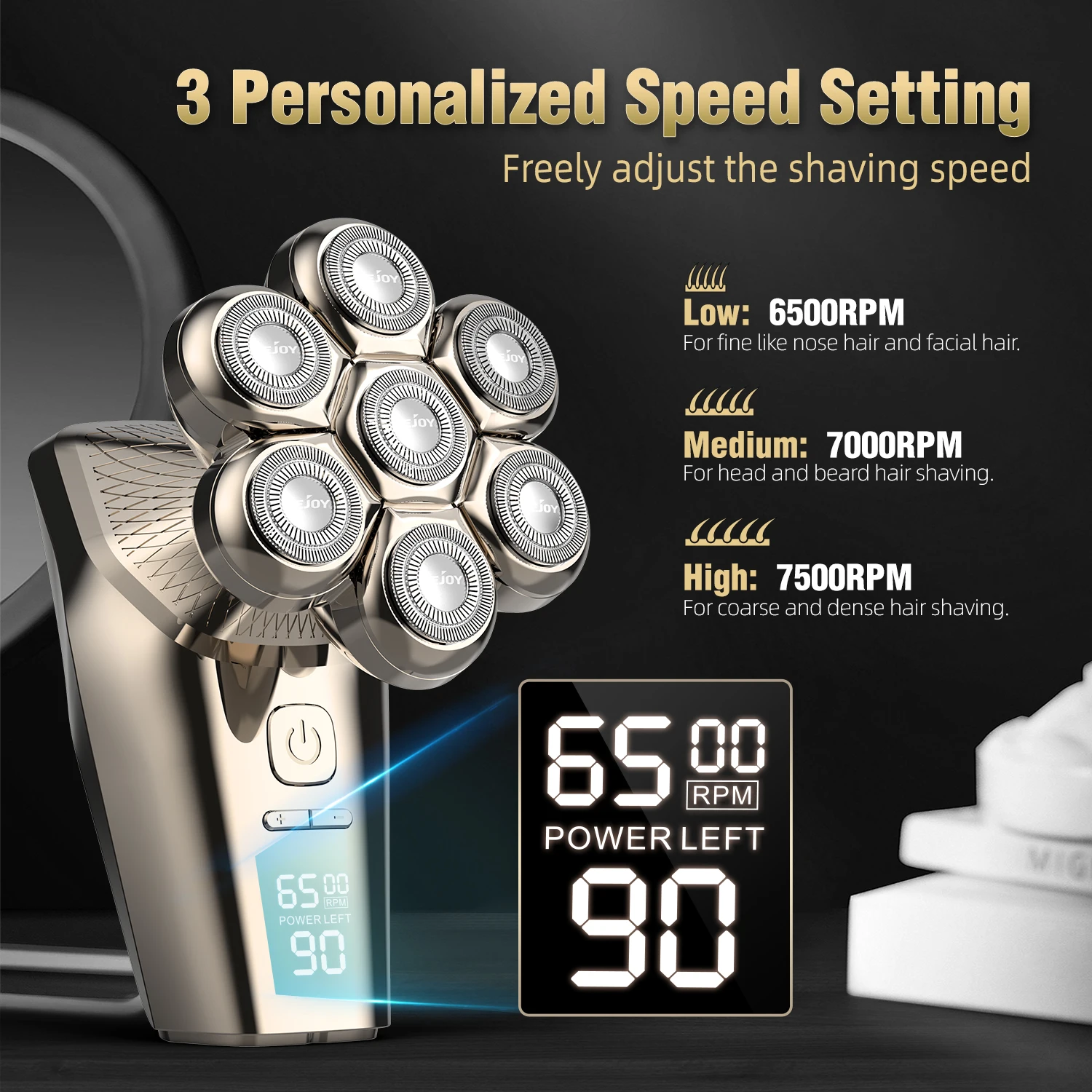 Electric Head Shaver for Bald Men 7 Blades Floating Razor Hair Trimmer USB Rechargeable LED Display Waterproof Beard Shavers 3