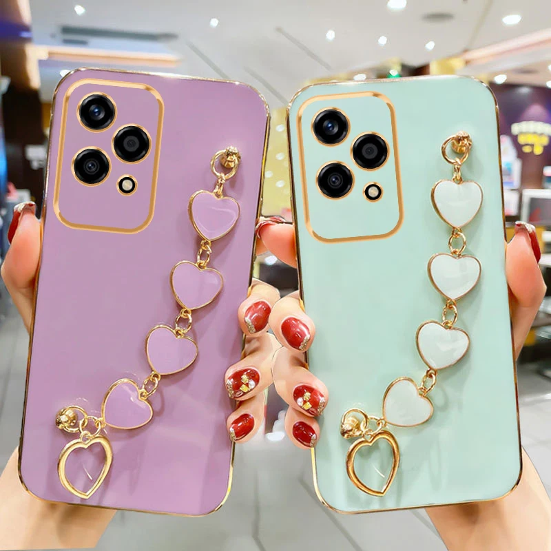 Luxury Plating Love Heart Bracelet Chain Soft Back Case