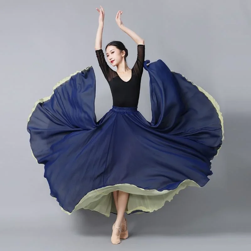 Flamenco Chiffon Dance Skirt for Women 720 Degrees Solid Color Long Skirts Dancer Practice Wear Chinese Style Skirt Big Hem women flamenco dresses