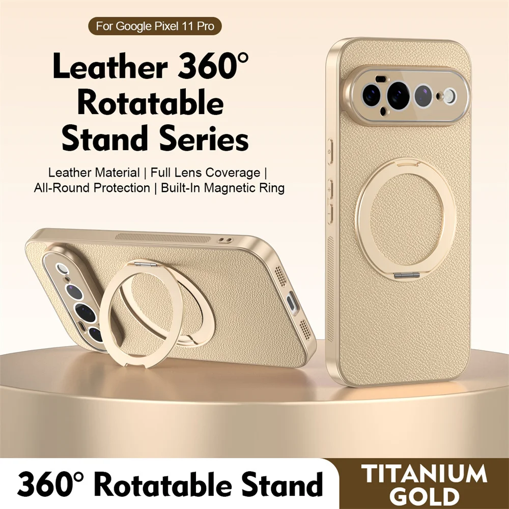 Premium Rotating Magnetic Leather Phone Case with Lens Protection and Shockproof Design
