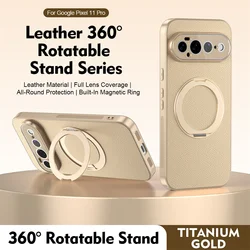Premium Rotating Magnetic Leather Phone Case with Lens Protection and Shockproof Design for Google Pixel 8 (Titanium Gold)