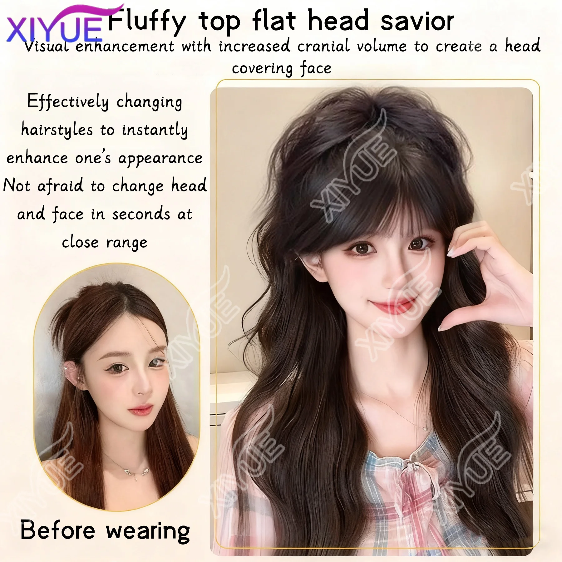 XIYUE 16Inch Synthetic Short Curly Claw Clip in Ponytail Hair Extension Daily Use Black Fluffy Hairpiece for Women