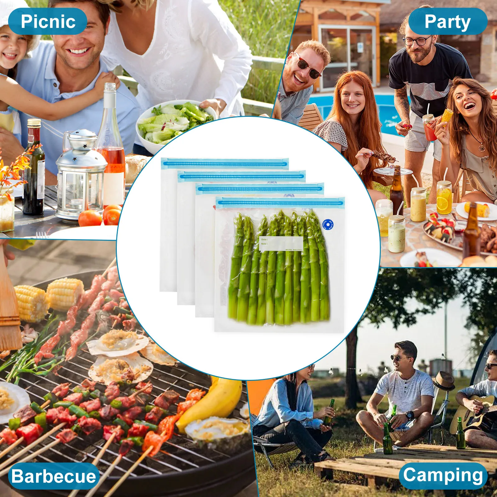 14/30Pcs Vacuum Sealed Food Bags Leak Proof Reusable Food Storage Bag Zipper Freezer Bag Gallon Freezer Bags Kitchen Accessories