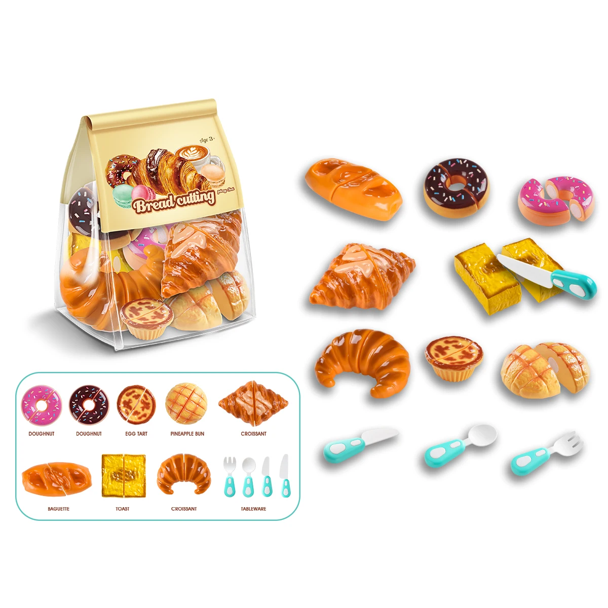 Children's Play Afternoon Tea Kitchen Toy Simulation Bread cutting toys Pastry Girl Tea Break Multi Color Set for Children Gifts