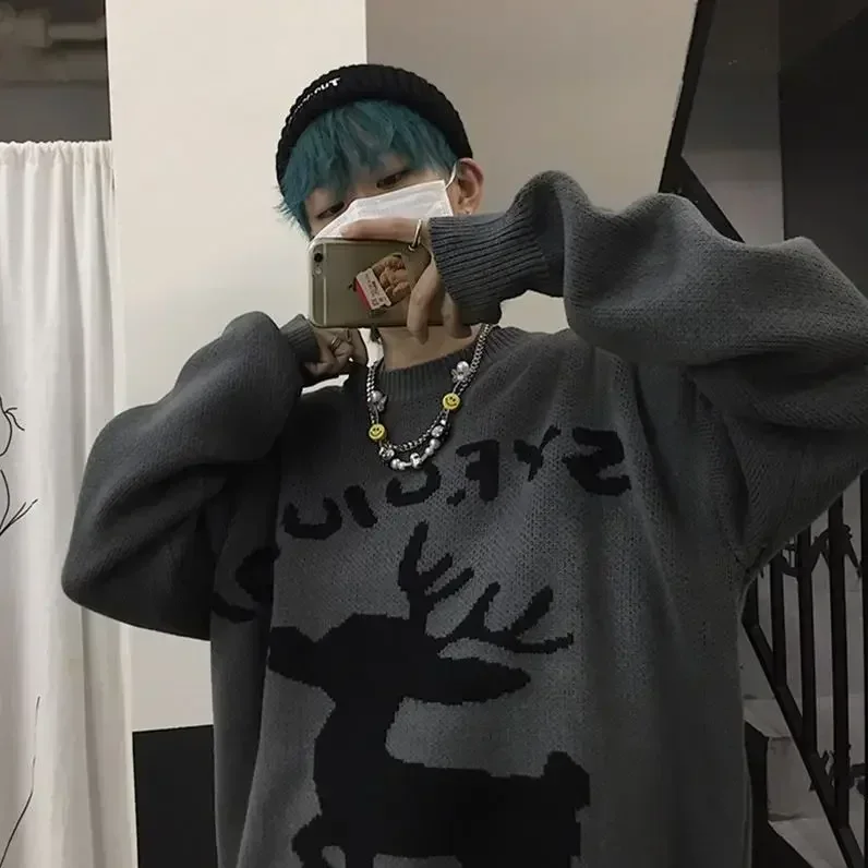 thumbnail image 1 of Suéter de punto para hombre, gráfico rojo, ropa para hombre, jerséis navideños, lindos, de anime, ajustados, de manga larga, 100 % sudaderas, estéticas, memes, 1 of 5