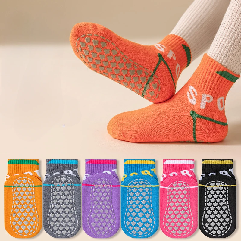 Children's Socks Non-slip Glue Floor Trampoline Four Seasons Simple Letter Trend Student Indoor Yoga Socks 6 Pairs childrens socks