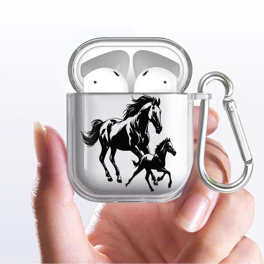 Clear Earphone Case Cover with Horse Design