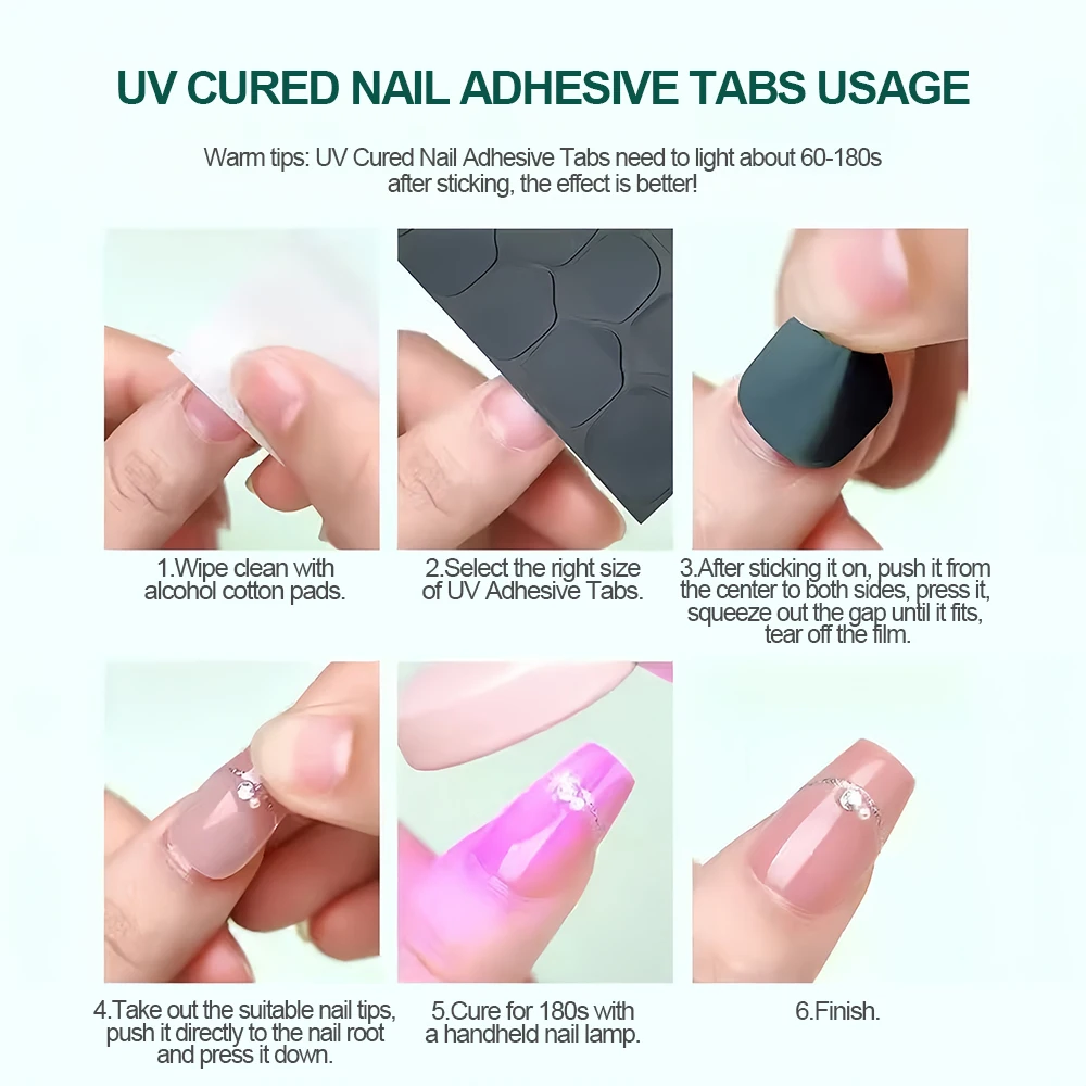Nailpop UV Cured Nail Adhesive Tabs 10 Sheets Super Sticky & Breathable Double Sided Jelly Nail Glue Tabs for Fake Nails 240PCS 5