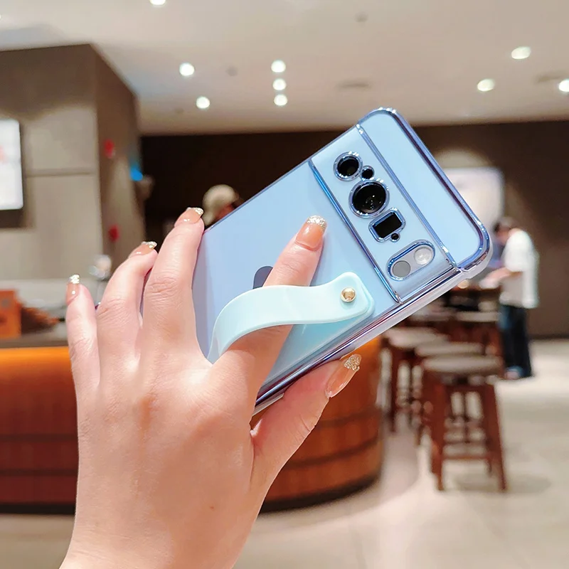 For Google Wristband Phone Case for Pixel 7a 8 Pro Cover Cute Heart Border Plating Lens Protection Shockproof Bumper_voghion.com