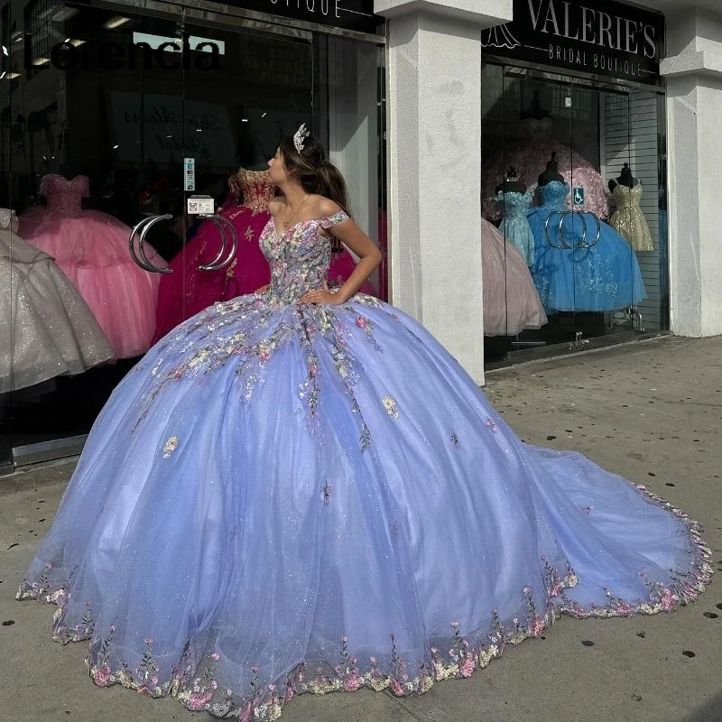 

Lorencia Lavender Lilac Quinceanera Dress Ball Gown Colorful Flowers Applique Beading Corset Sweet 16 Vestidos De 15 Años YQD763
