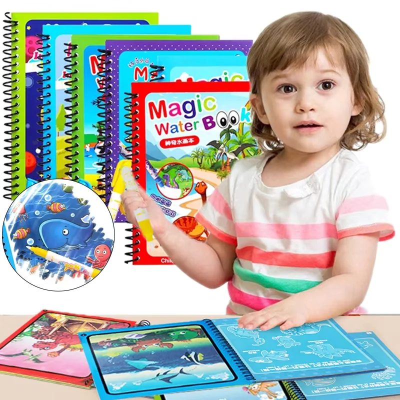 Reusable Children Drawing Coloring Books Sensory Early Education Puzzle Drawing Toys Ocean Dinosaur Animal Water Drawing Picture
