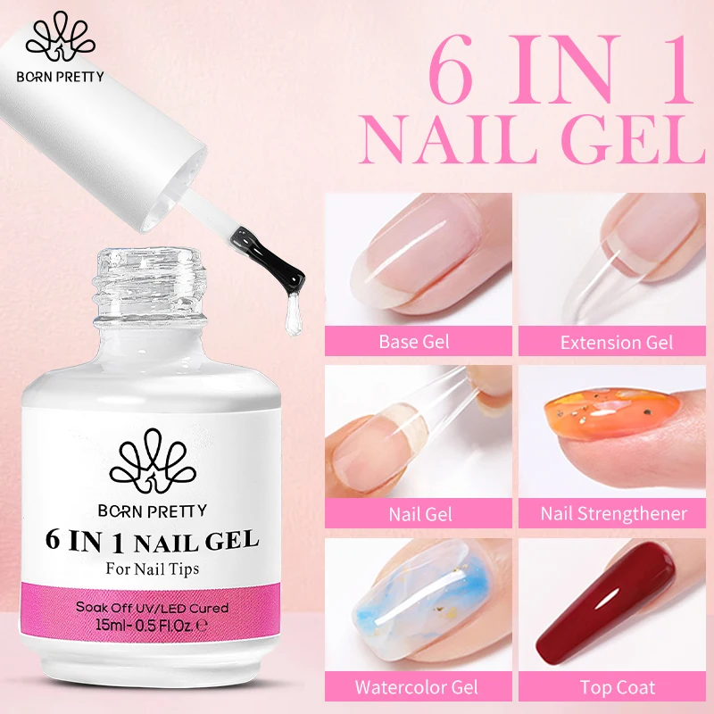 

BORN PRETTY 6 IN 1 Extension Gel for Manicure Extend Vernis Semi Permanent Rubber Base Gel Self-leveling UV Construction Gel