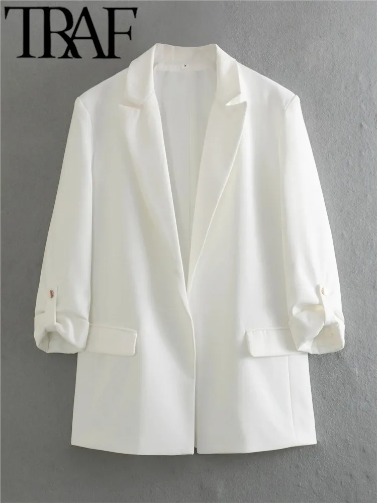 TRAF GAL 2024 Spring Summer Woman Fashion 10-color Rolled Up Sleeve Suit Jacket Casual Slim Double Pockets Fashion Blazers Y2K 2