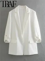 TRAF GAL 2024 Spring Summer Woman Fashion 10-color Rolled Up Sleeve Suit Jacket Casual Slim Double Pockets Fashion Blazers Y2K 2