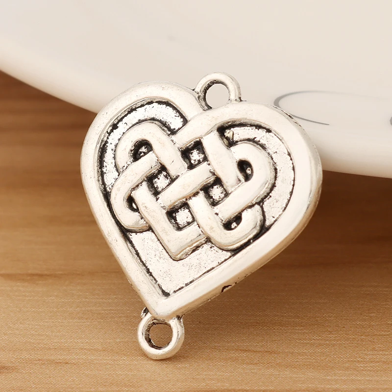 

10 Pieces Tibetan Silver Chinese Knot Heart Connector Charms Pendants for DIY Bracelet Jewellery Making Accessories 28x24mm