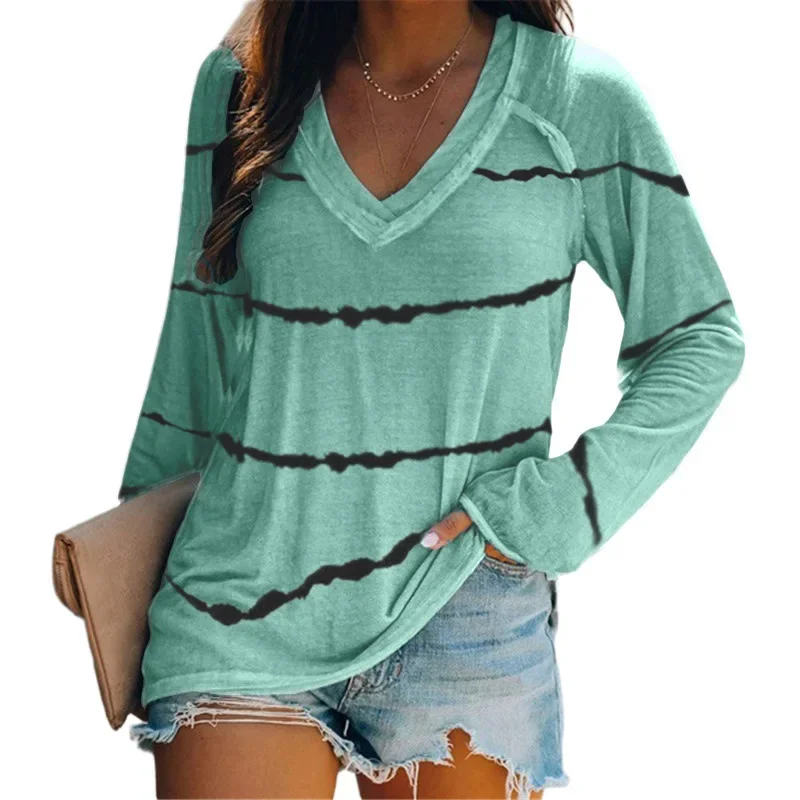 

2023 V-neck long-sleeved T-shirt with stripe print gray22