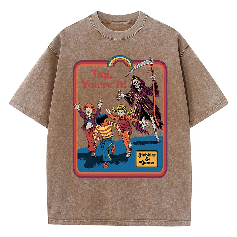 Der Tod jagt mich hinter gewaschenen Retro-Männer Frauen Kleidung lässig T-Shirt übergroße T-Shirt atmungsaktive Baumwolle Sommer T-Shirt – Detail 12