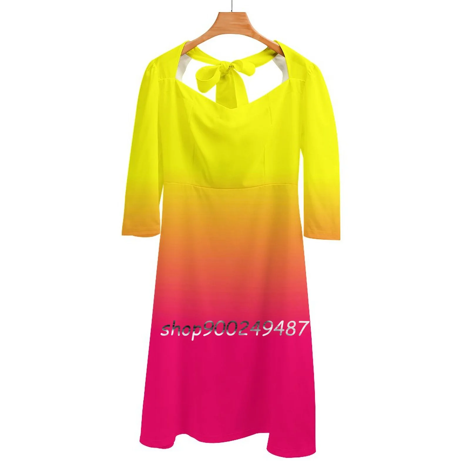 

Платье неоновое с квадратным вырезом, элегантное облегающее розовое неоновое розовое с неоново-желтым Омбре, с оттенком, новая модель