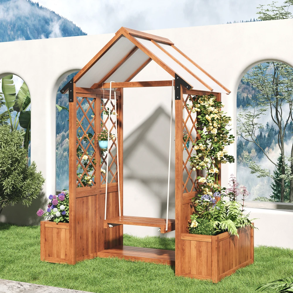 Fichtenholz-Gartenkübel mit Trennwand & Sitzfläche, Großvolumiger Outdoor-Pflanzkasten Hochbeet, Multifunktionaler Blumentopf – Detail 25