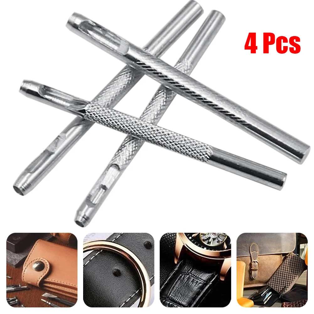 

4pcs Leather Round Shape Hole Punch Kit Belt Watch Band Hollow DIY Tool Belt Hole Puncher Metal Cutter Tool Multi Size Hand Tool
