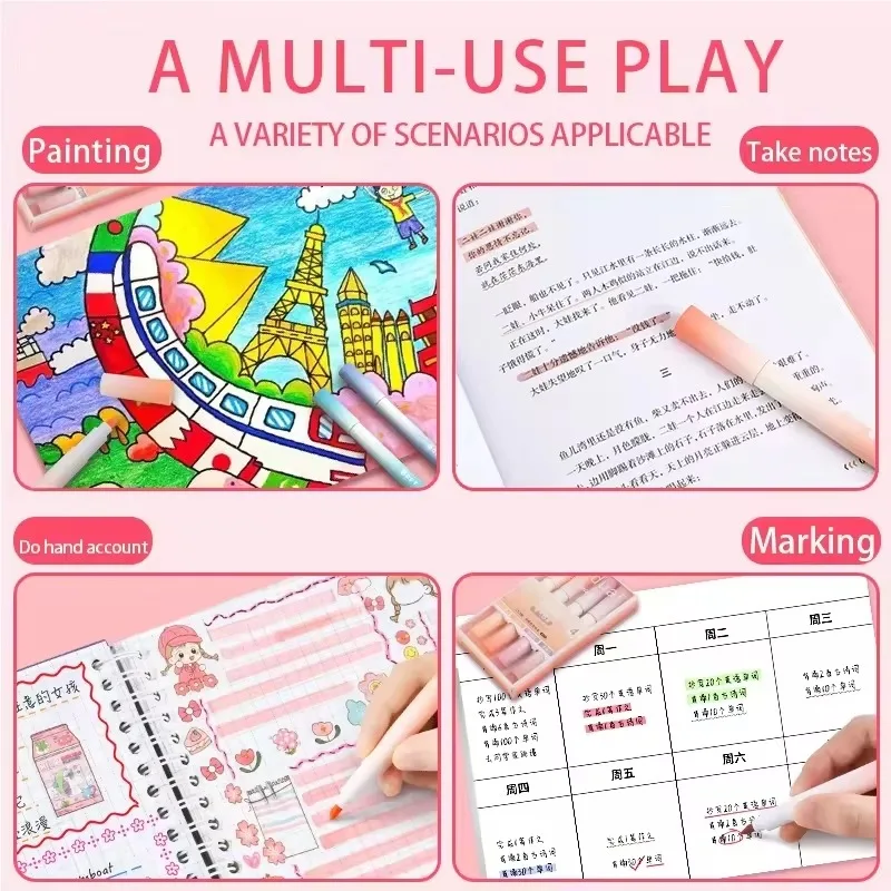 Pastel Gradient Highlighter Pen Drawing Marker Pens Fluorescent Pen 4Pcs/set Cute Stationery Office School Supplies Highlighters