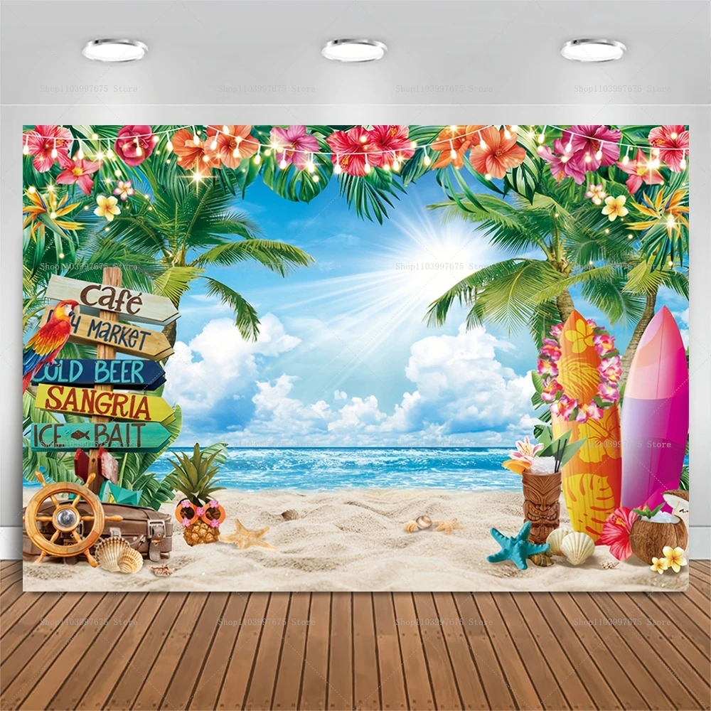 Sommer Hawaiian Strand Hintergrund Tropische Blumen Aloha Luau Party Geburtstag Dekorationen Fotografie Hintergrund Foto Studio Banner – Detail 3