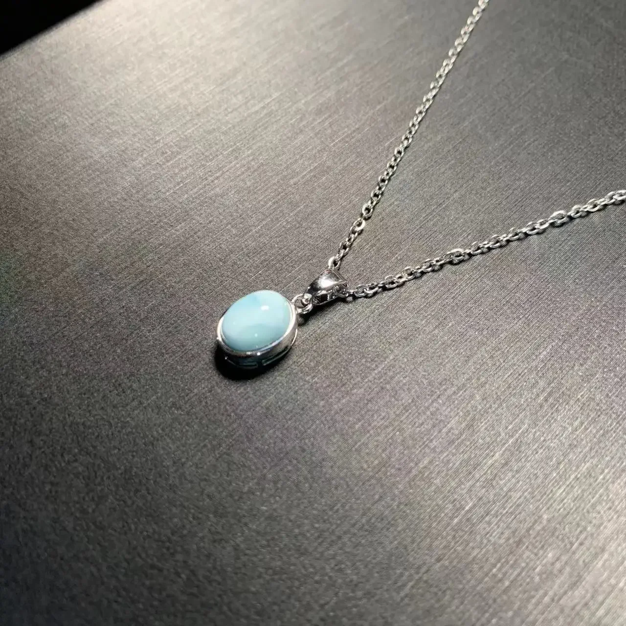 HEYYA STONE Oval Natural Larimar Pendant Necklace For Women 925 Silver Plated Simple Fine Jewelry Gemstone Classic Style pendant necklace silver necklace silver pendant