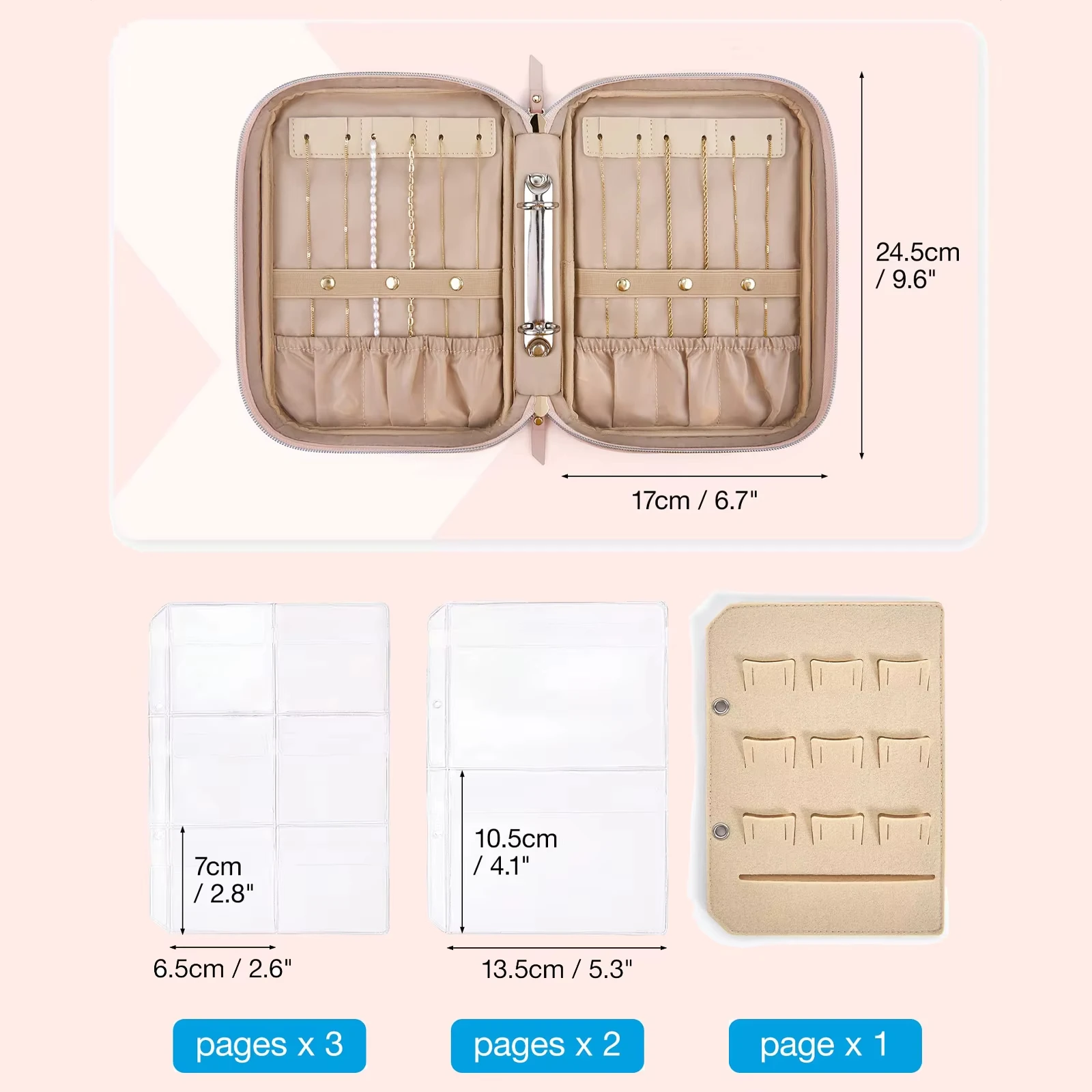 Jewelry Travel Organizer Case with Clear Bags and Zipper Pouches