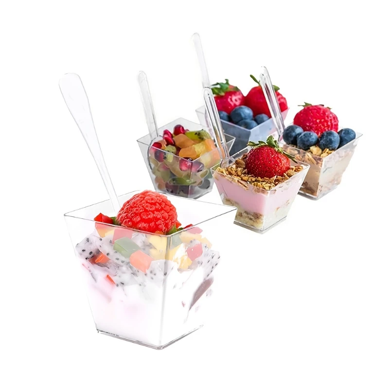 100PCS Disposable Plastic Dessert Cups Plastic Transparent Dessert Cups Party Birthday Desserts Appetizers Kitchen Baking