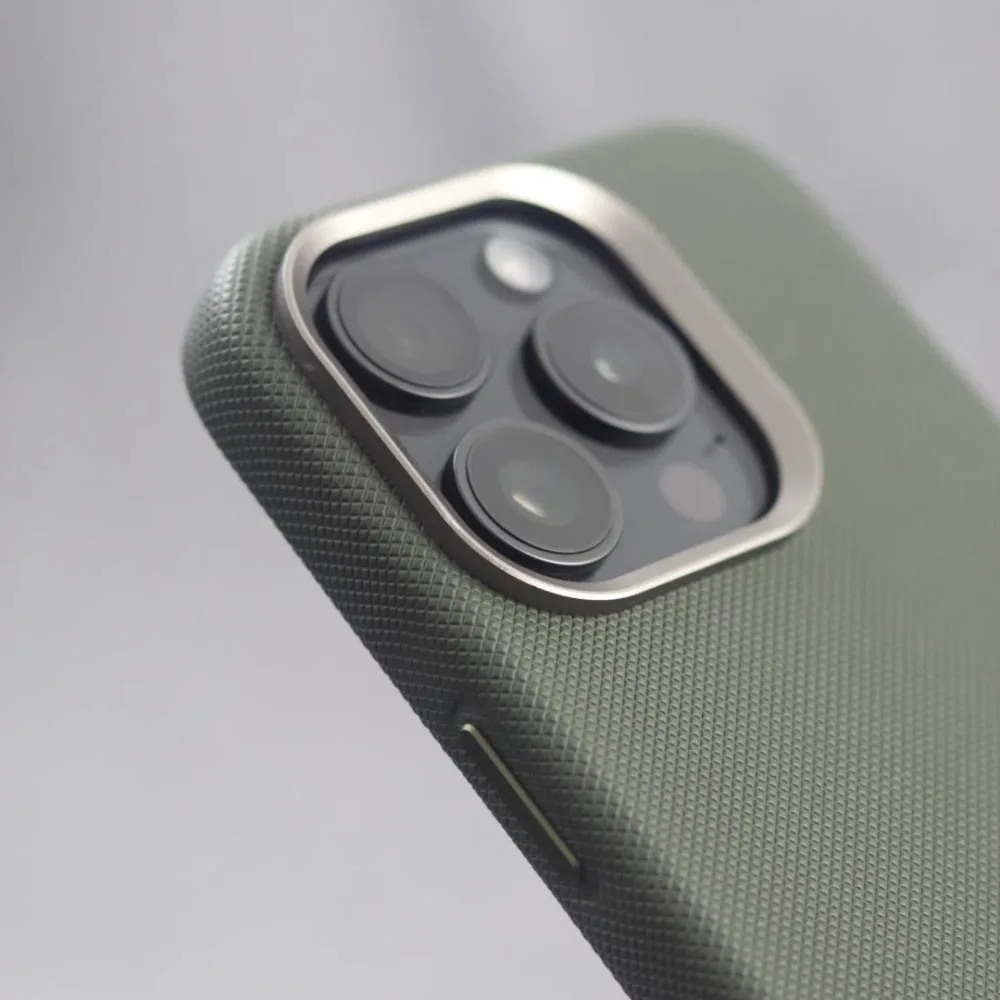 Diamond Texture Particle PU Leather Magnetic Magsafe Case with Alloy Lens Frame and Shockproof Cover