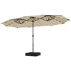 15 ft Large Patio Umbrella, Solar Lights Double-Sided Outdoor Rectangle Market Umbrellas with 36 LED Lights/Base Included/Crank 6