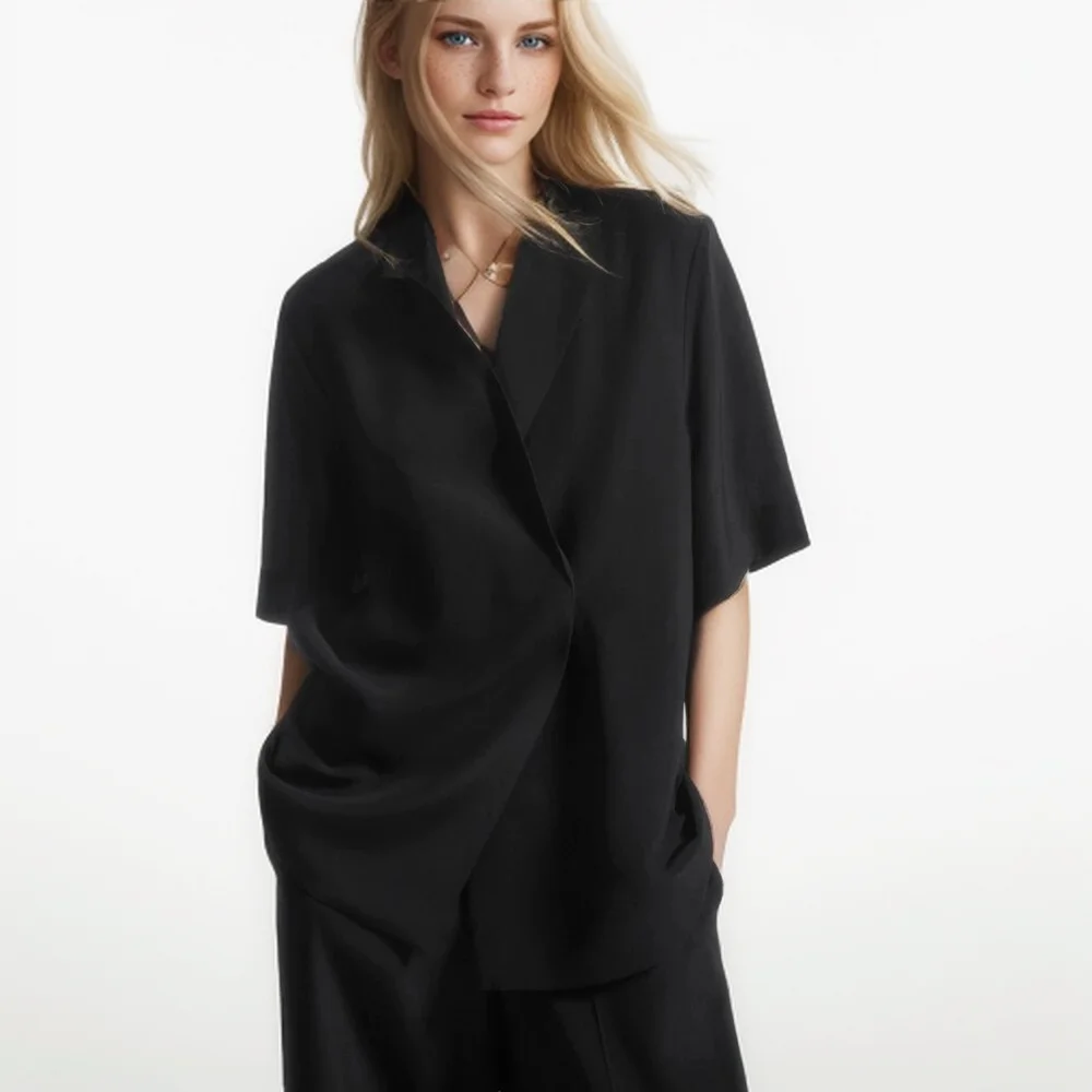 Cos Lris women's 2024 summer new casual and versatile standard fit mid-sleeve silk satin texture suit jacket 1229507001