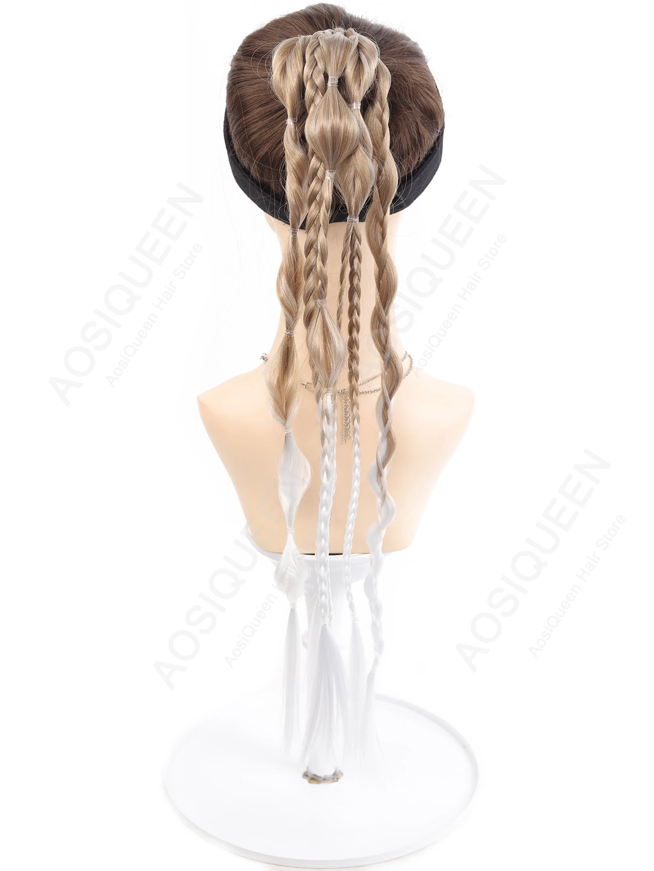 합성 그라데이션 야키 스트레이트 버블 포니테일(헤어밴드 포함), 여성용 파티 및 음악 축제 헤어 액세서리에 적합