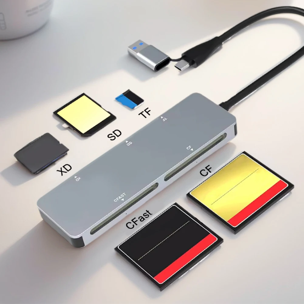 올인원 카드 리더 메모리 카드 어댑터, PC 노트북 액세서리용 C 타입 및 USB A 타입, 5Gbps CFast, XD, CF, SD, TF 리더