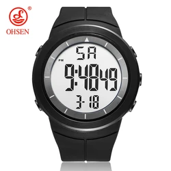 Red Digital Military Sport Watch - Waterproof Silicone Bracelet Men's Wristwatch with LED Display (Black White)