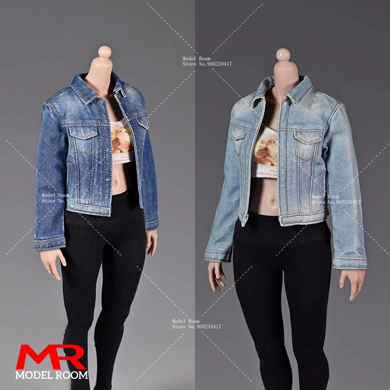 

1/6 Scale Female Washed Denim Top Short Jacket Slimming Clothes Model Fit 12'' Solider Action Figure Body Dolls