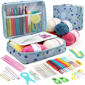 FELE 59Pcs/Set Portable Crochet Knitting Set DIY Beginner Crochet Hook Kit With Storage Bag Material Pack and Storage Tools