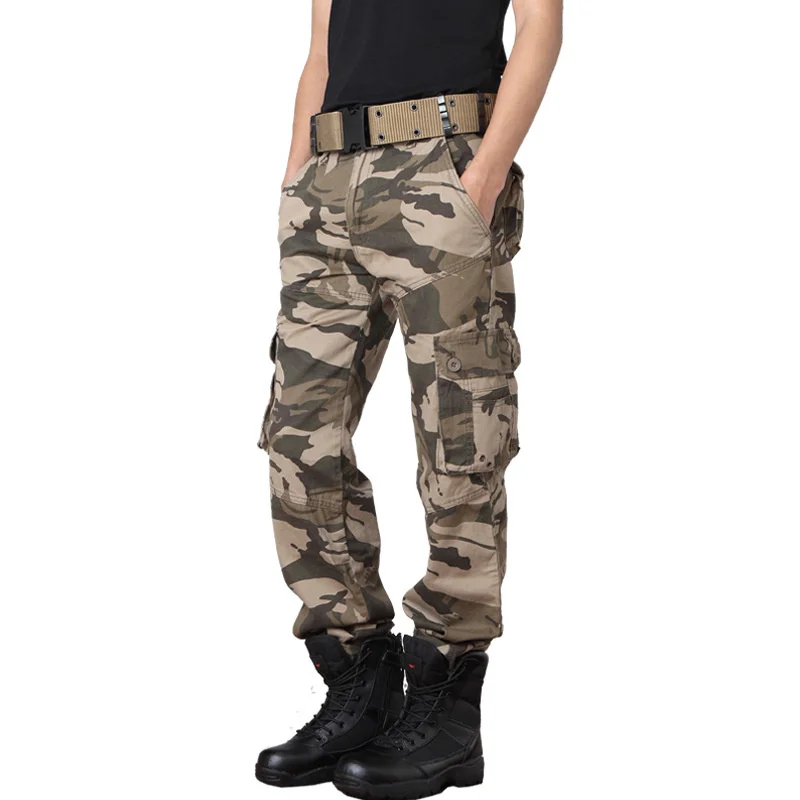 Navy Blue Multi-pocket Camo Cargo Pants Men Autumn Winter Plus Velvet Warm Straight Trousers Outdoor Military Fan Tactical