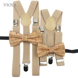 Fun Parent-child Suspender Wood Grain Bowtie Sets Kids Boy Girl Y-Back Braces Women Butterfly Belt Bow Tie Shirt Pants Accessory