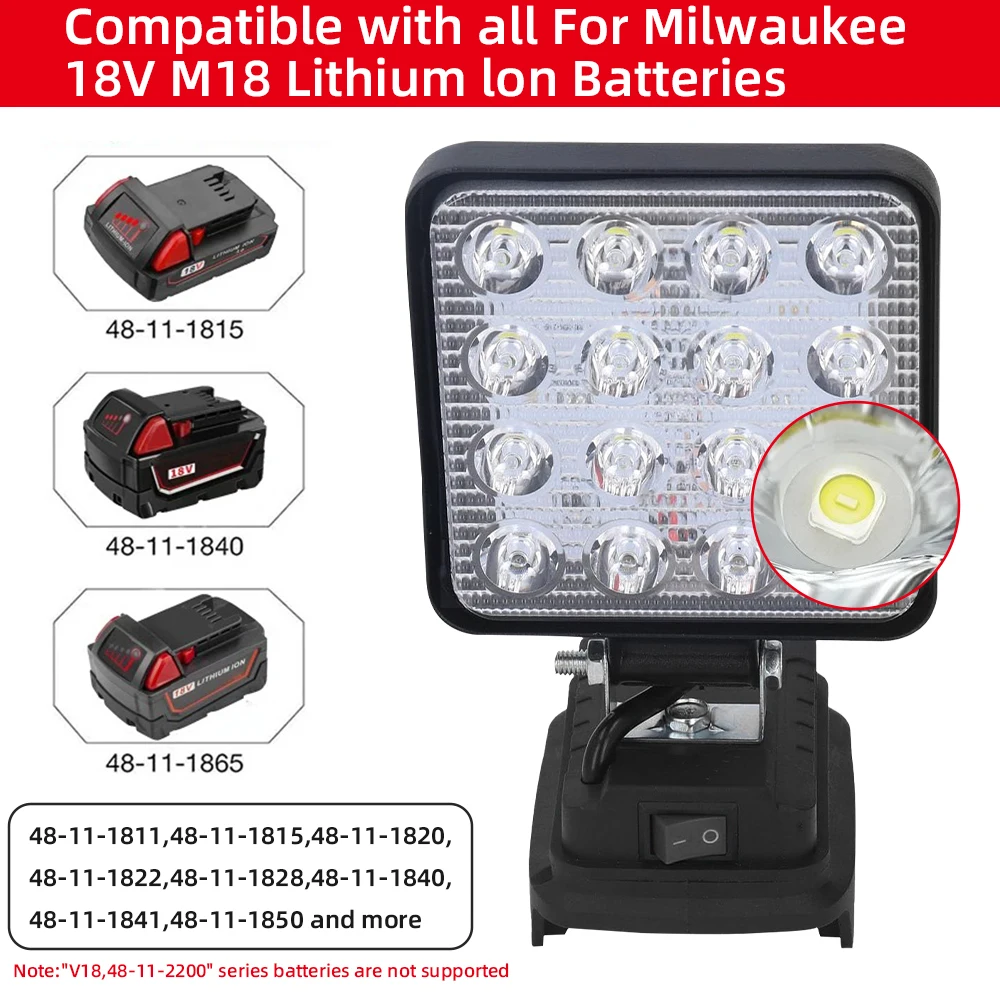 Led Light Fit Milwaukee Battery M18 4In Portable Spotlight Cordless Outdoor Fishing Handheld Emergency Tool Light No Battery