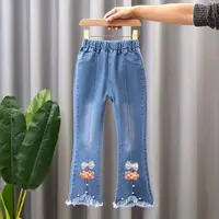Kids Girls Jeans Floral Long Jeans For Girls Spring Summer Calf-length Baby Girl Casual Style Trousers Children Denim Pants 6