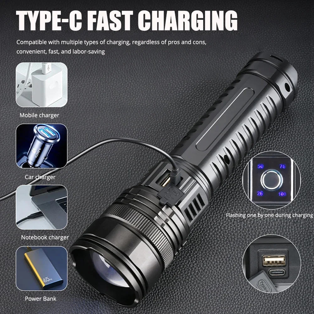 Description Picture 4 of itemSuper Bright 1000W White Laser Flashlight Built-in15000mah Battery USB Rechargable Tactical Torch Powerful Emergency Power Bank