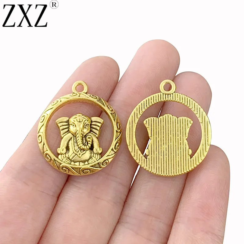 

10pcs Antique Gold Ganesha Elephant God of Good Beginnings Round Charms Pendants for Necklace Jewelry Making