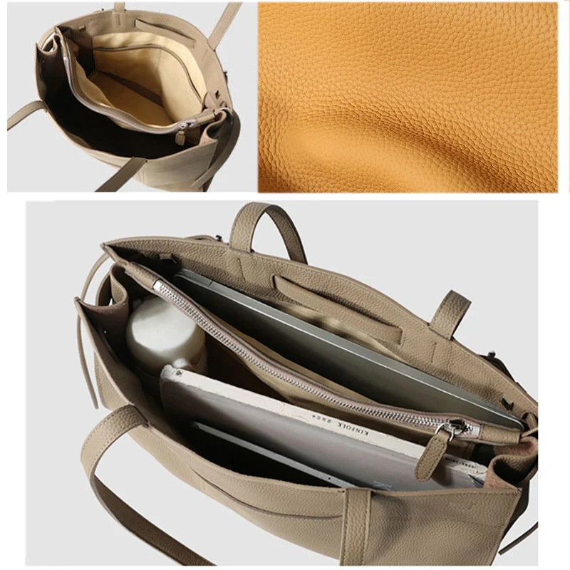 Women Totes Laptop Bag 2025 New Luxury Genuine Leather Commuter Handbag Female Large Capacity Minimalist Computer Shoulder Bag - 5