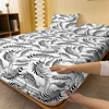 1 Simple modern Feather printed matte Fitted Sheet, bedroom printed bed cover, bedding (excluding pillowcases) 2
