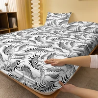 1 Simple modern Feather printed matte Fitted Sheet, bedroom printed bed cover, bedding (excluding pillowcases) 2