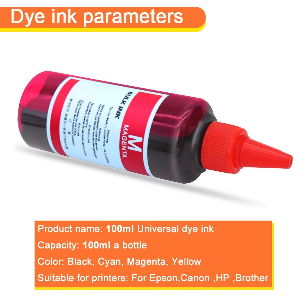 100ml Dye Ink Universal Refill Ink Kits Suit For HP Canon Epson Brother Inkjet Printer BK C M Y Refillable Cartridge Bulk