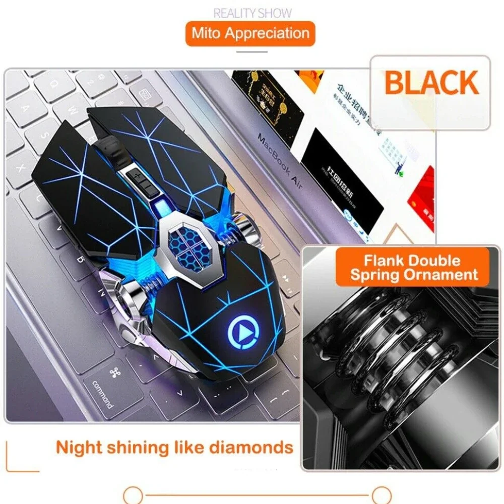 Wireless Gaming Mouse Optical 2.4G USB 1600DPI 7 Color LED Backlit Rechargeable for PC Laptop